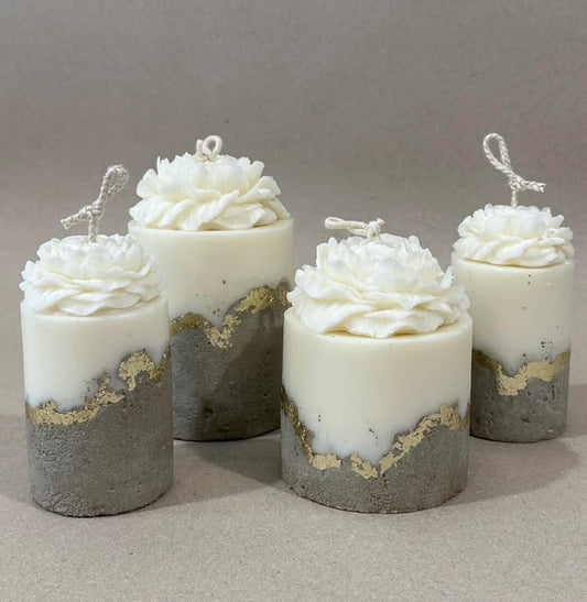 Stone Candle with Peony on Top. With Golden boundaries.